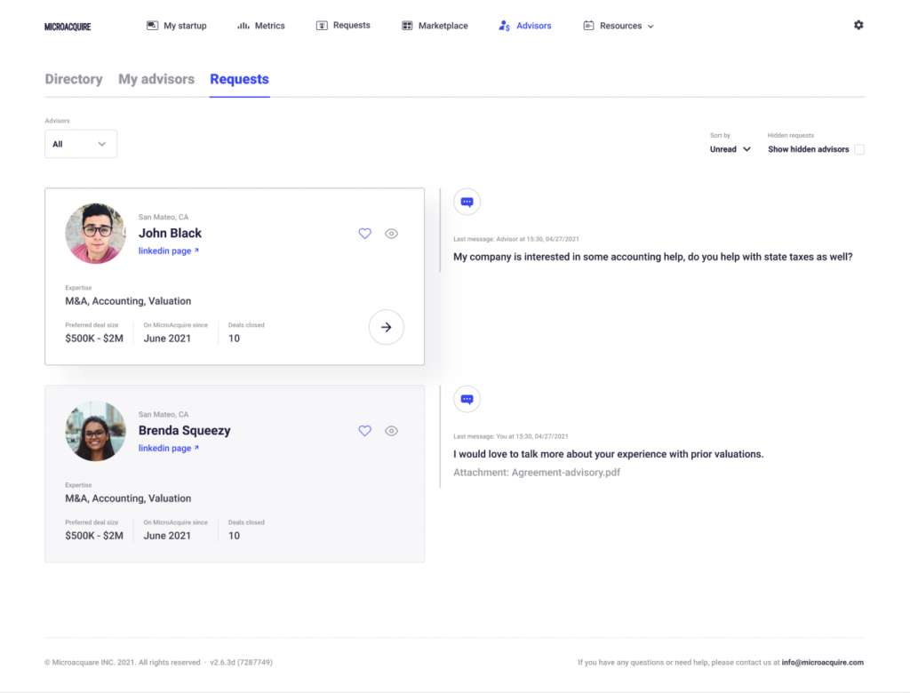 M&A advisor directory for requests screenshot M&A advisor directory for requests screenshot